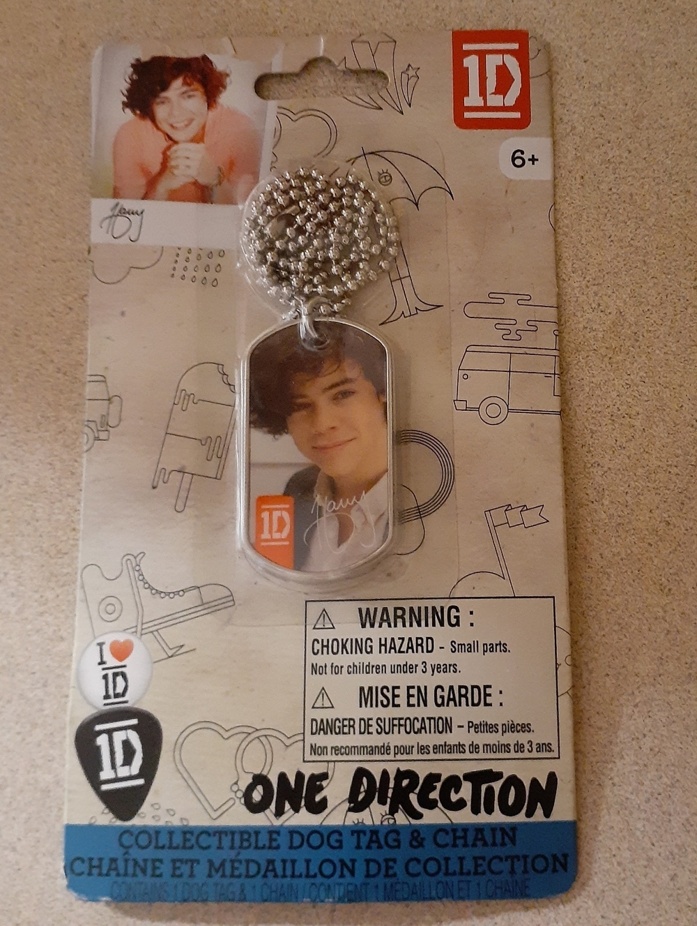 🧯💨RARE 1D ONE Direction Harry Styles Photo Collectible Dog Tag Chain Wish
